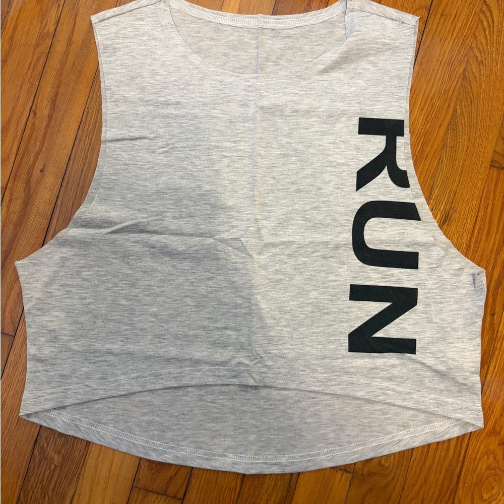 Gray Sleeveless Top with Black Print “RUN”
